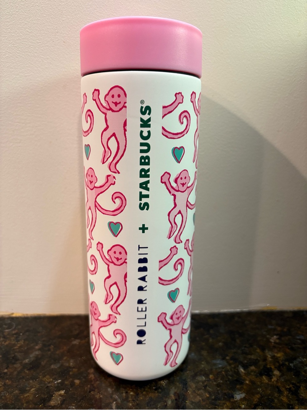 Starbucks x Roller Rabbit Pink Monkey Insulated Metal Tumbler Bottle